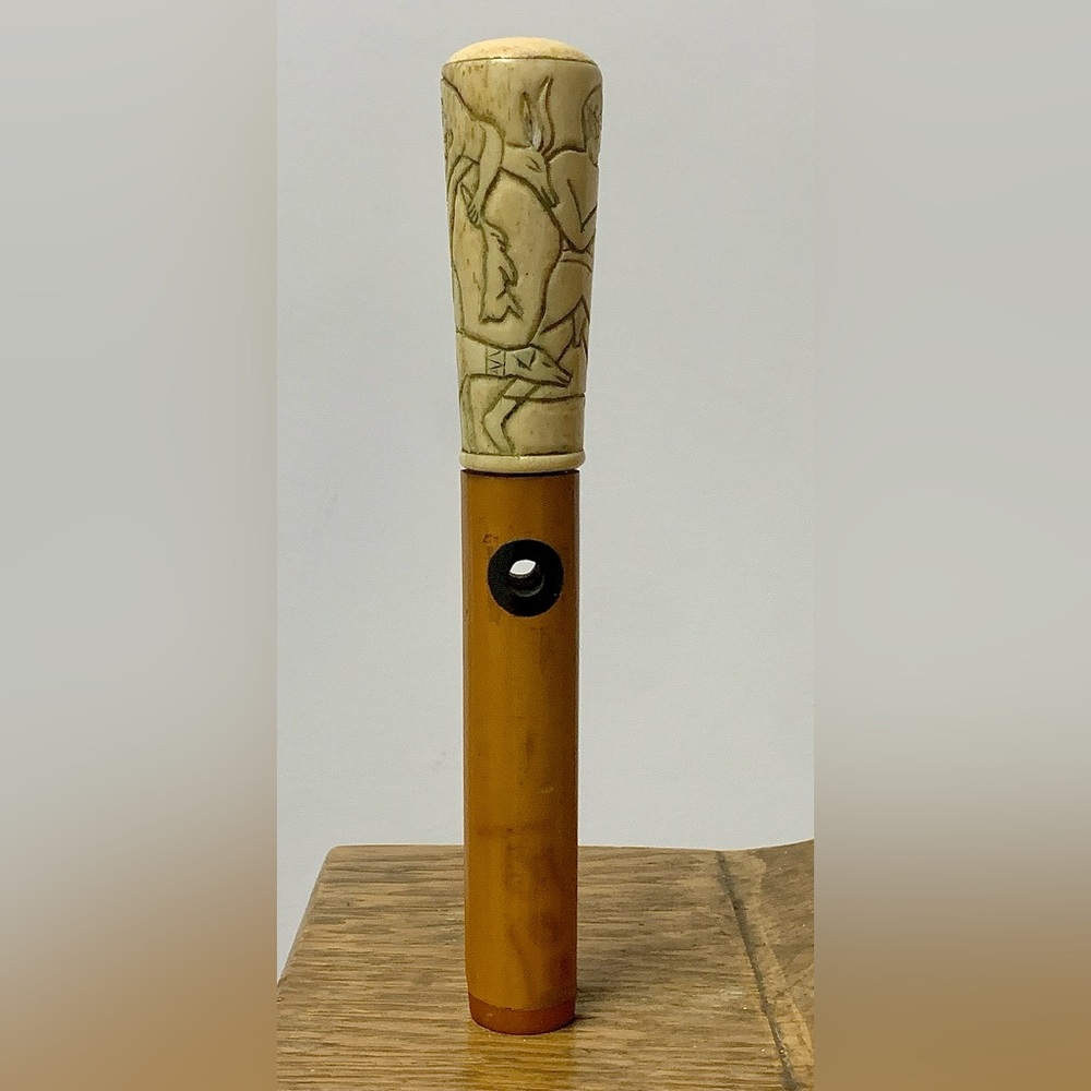 Antique Hand Carved Natural Bone & Wood Cane Shaft Handle
